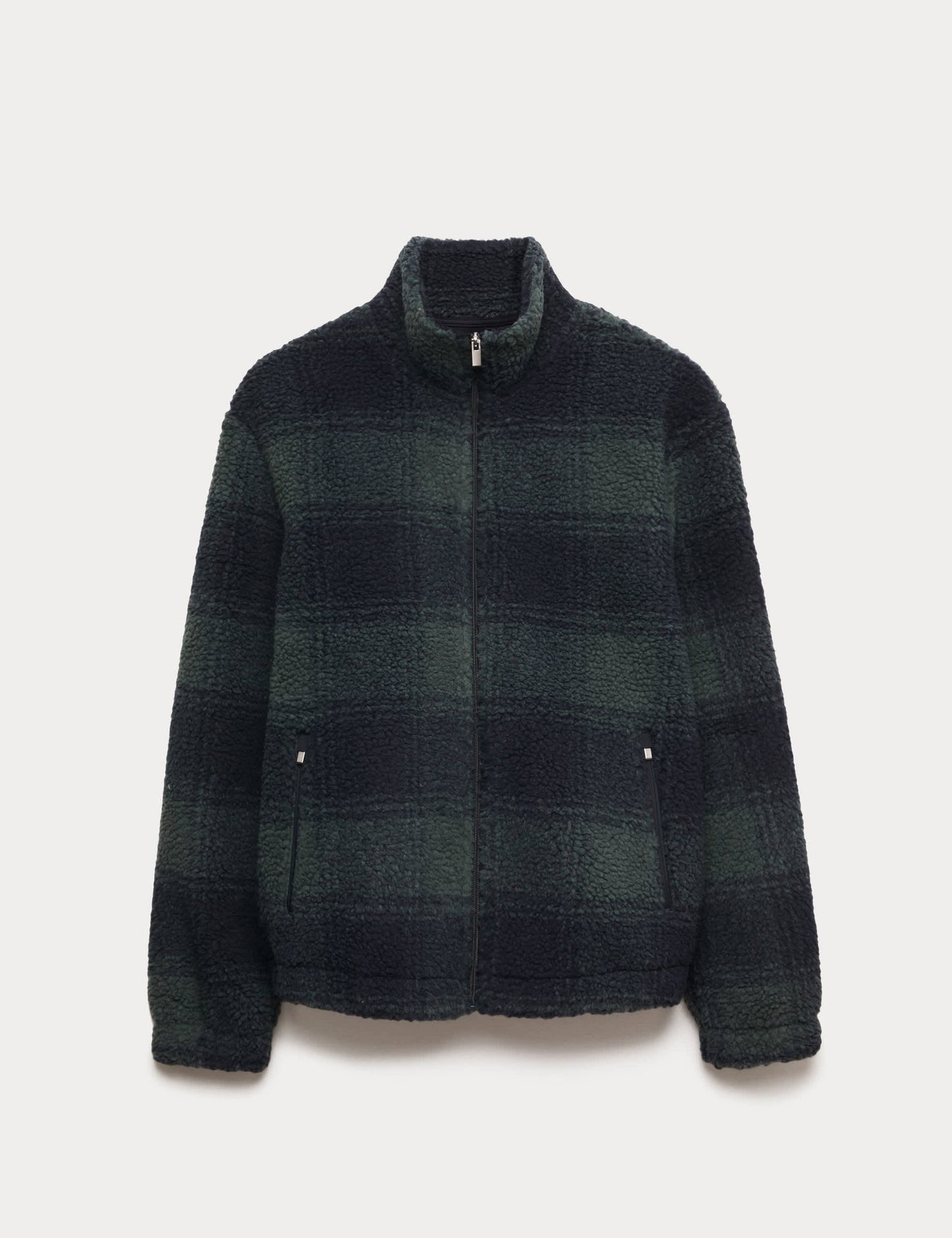 Ekose Desenli Fermuarlı Fleece Ceket