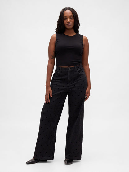 Siyah High Rise Stride Wide-leg Jean Pantolon
