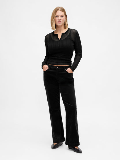 Siyah Low Rise Kadife Long & Lean Pantolon