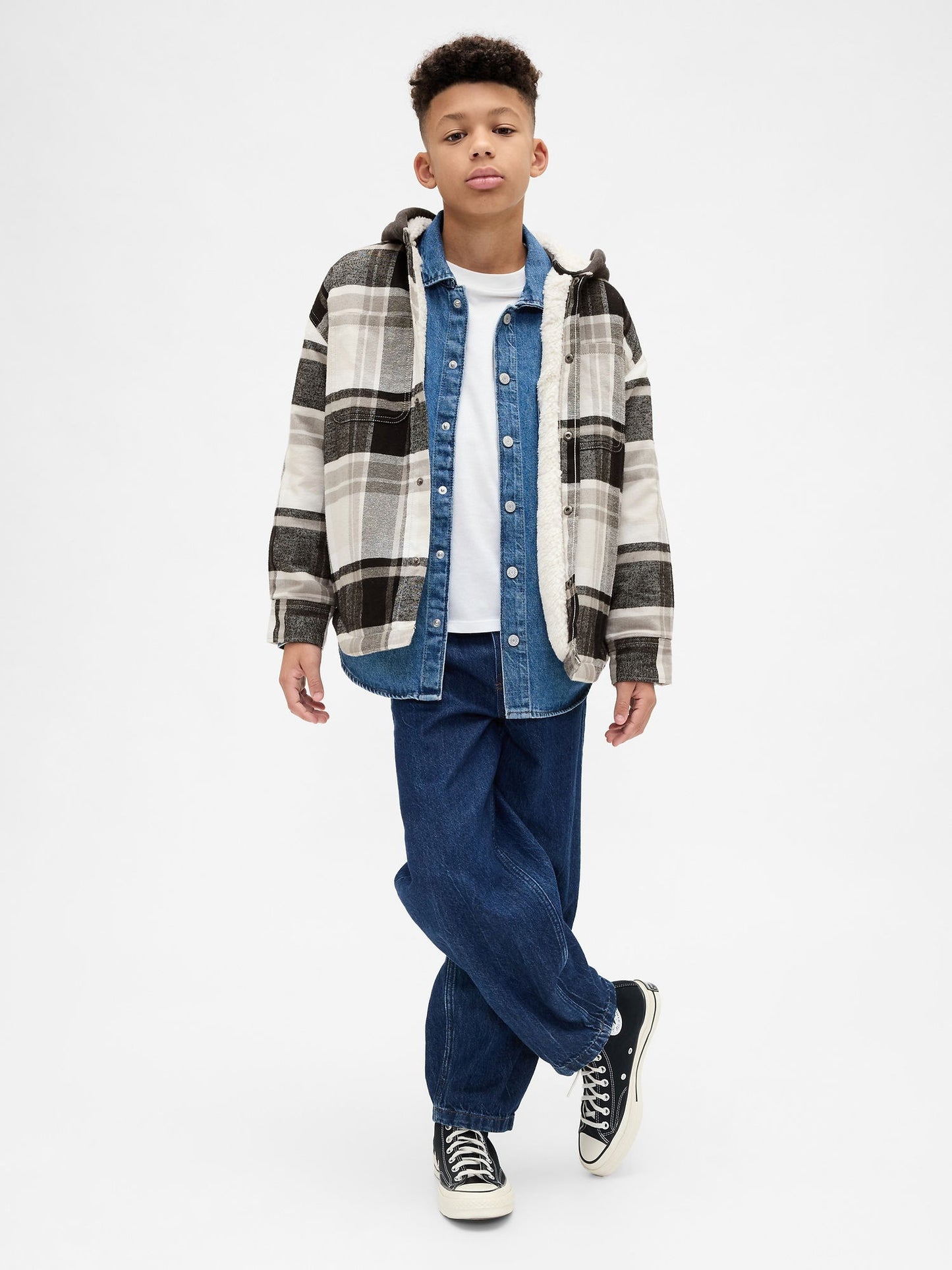 Gri Sherpa Kapüşonlu Flannel Ceket