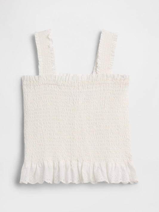Beyaz Smocked Peplum Bluz