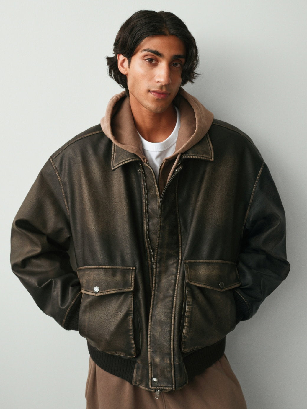 Siyah Recycled Vegan Deri Bomber Ceket