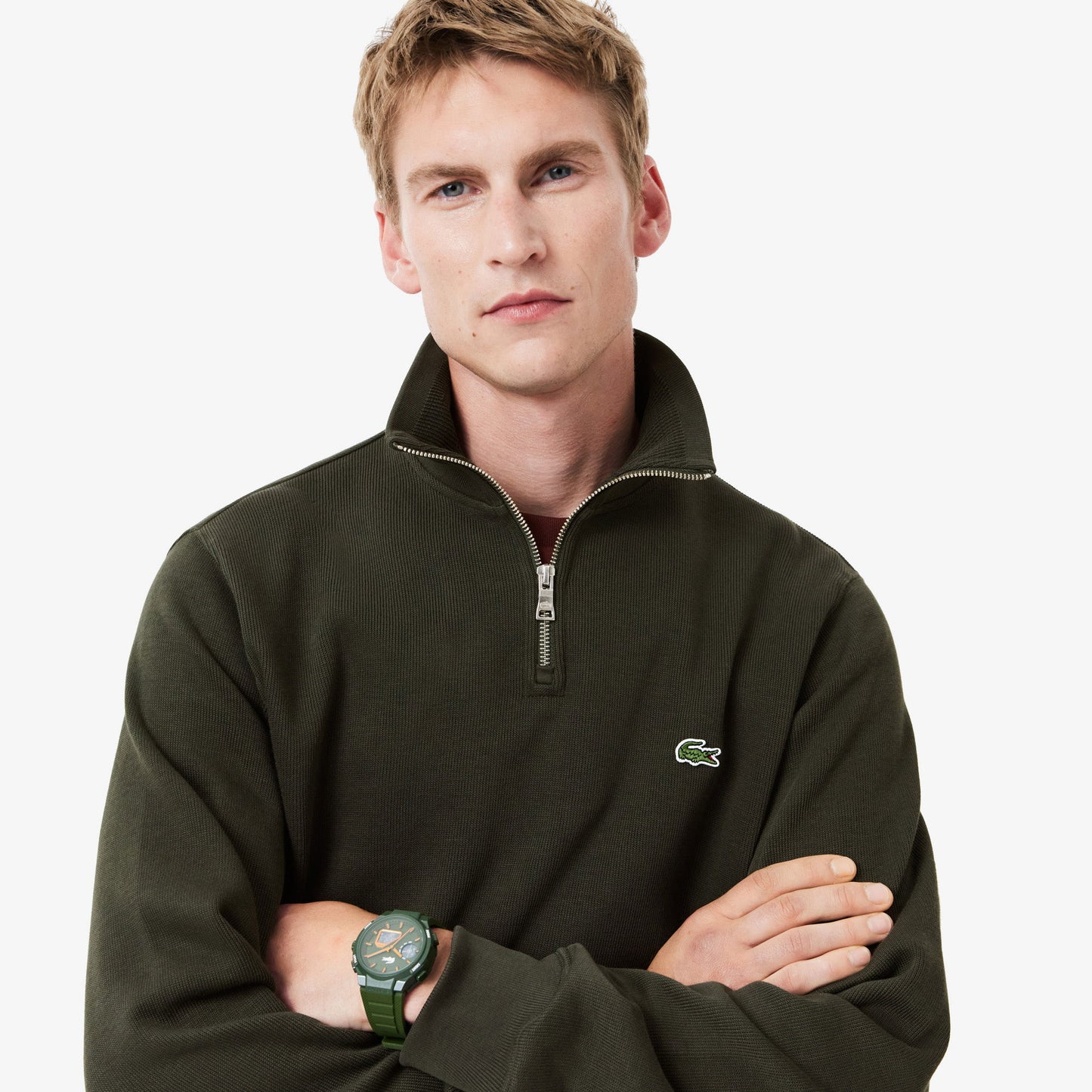 Lacoste Erkek Classic Fit Yarım Fermuarlı Haki Sweatshirt