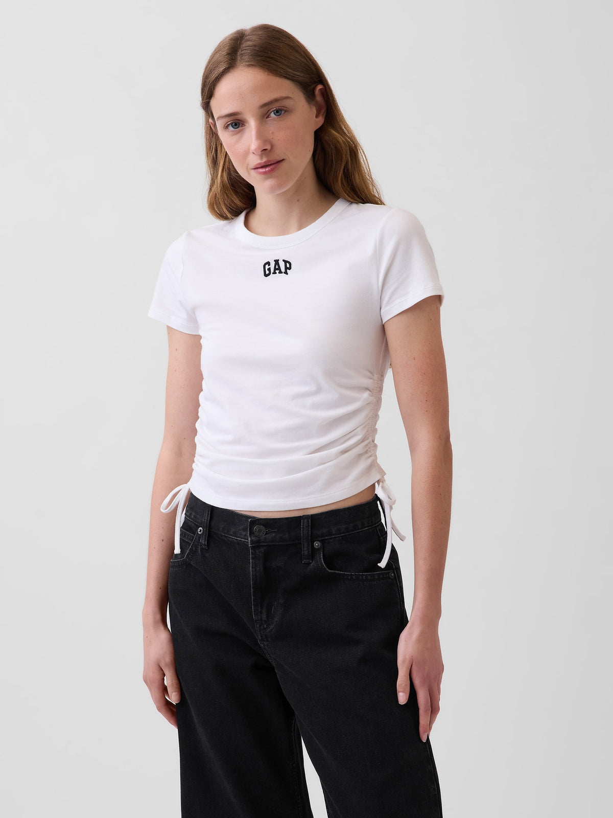 Beyaz Closeknit Jersey Logo Ruched Side-tie T-shirt