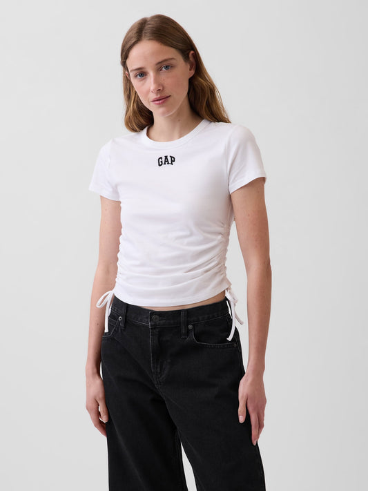 Beyaz Closeknit Jersey Logo Ruched Side-tie T-shirt