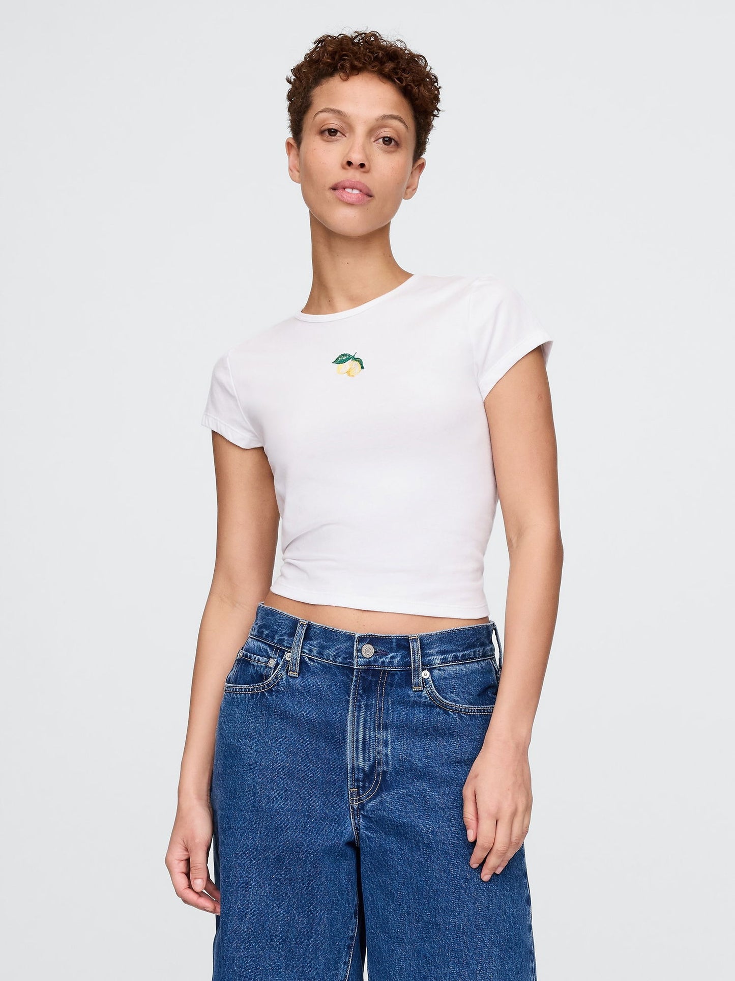 Beyaz Grafikli Crop T-shirt