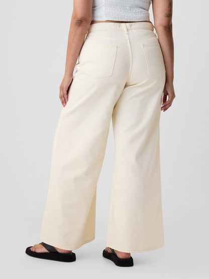 Kırık Beyaz Mid Rise Ultrasoft Baggy Jean Pantolon