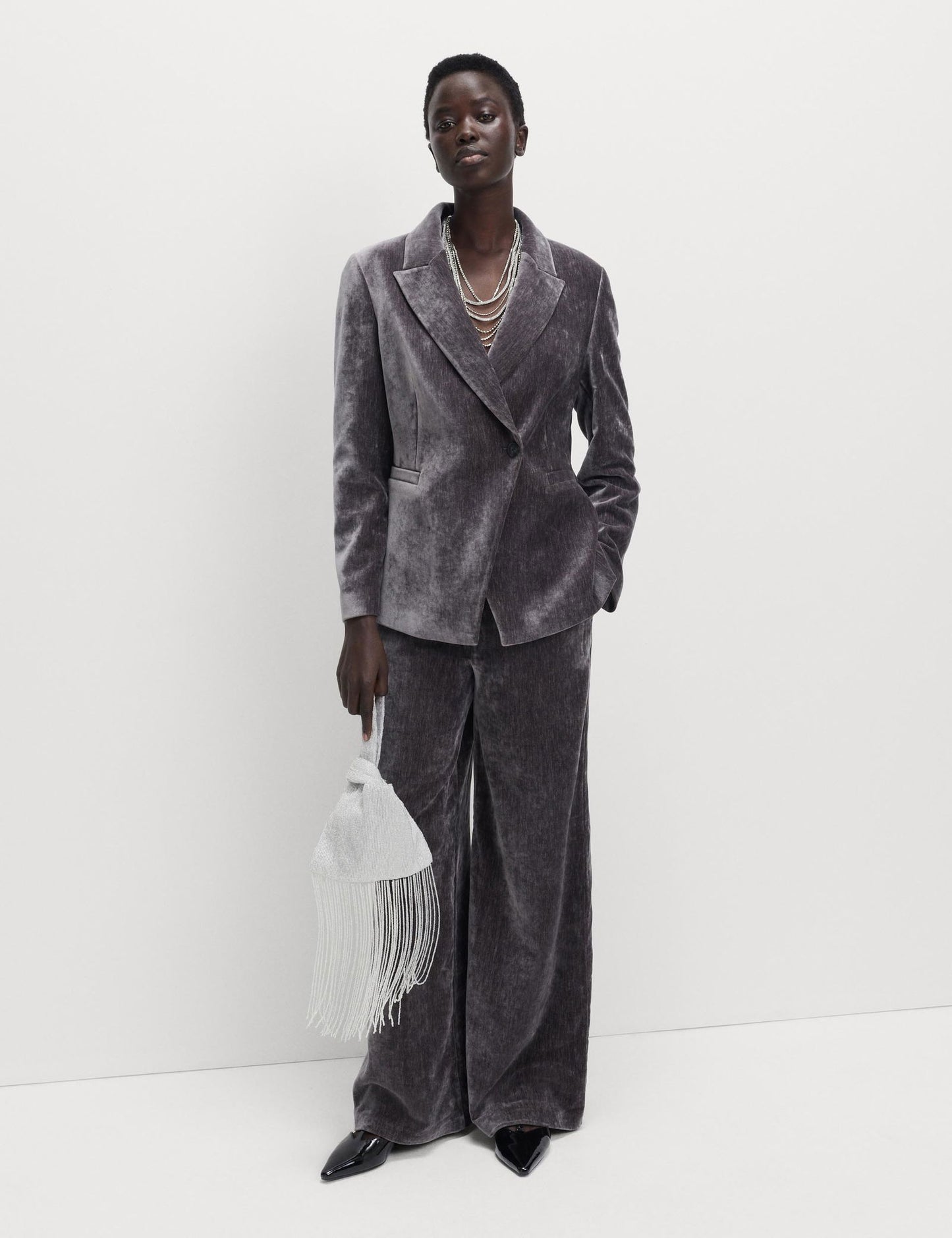 Dokulu Kadife Blazer Ceket