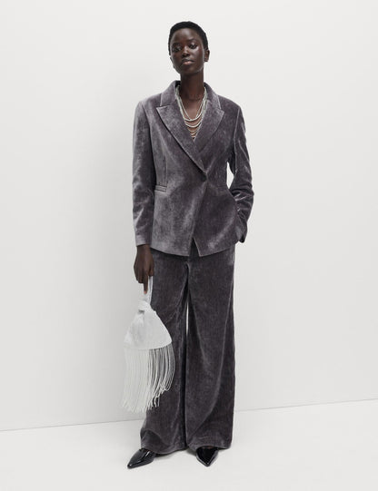 Dokulu Kadife Blazer Ceket