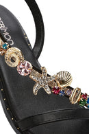 Kadın Siyah Bilekten Tokalı Taşlı Sandalet