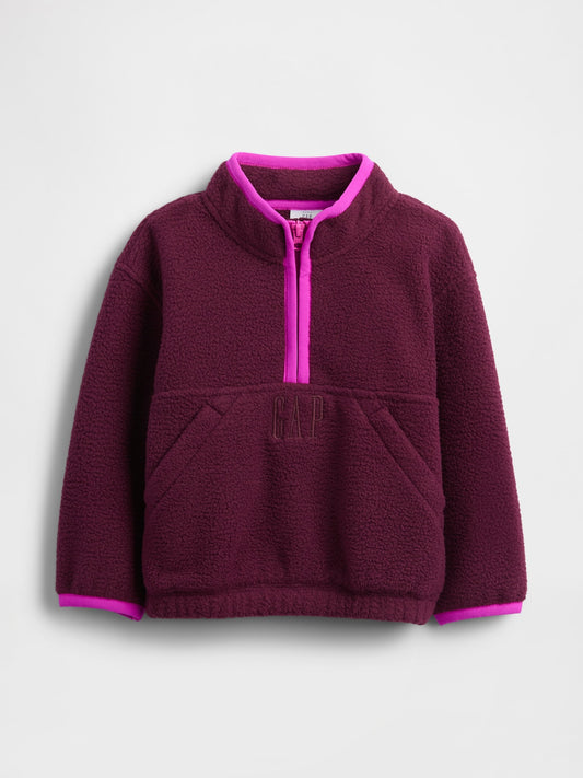Bordo Sherpa Yarım Fermuarlı Pullover Sweatshirt
