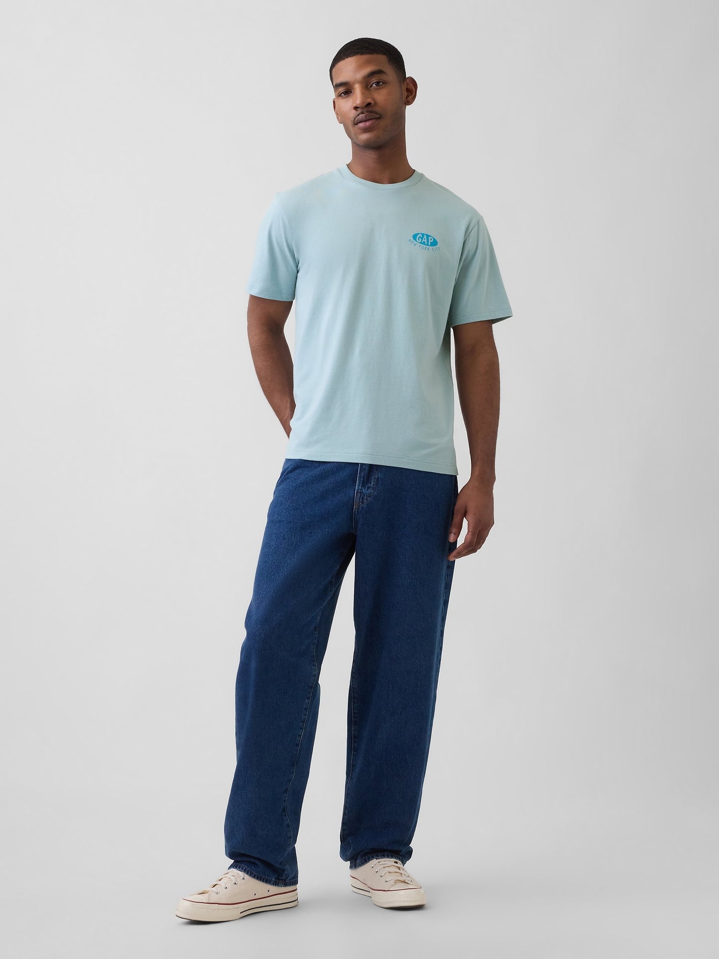 Açık Mavi Everyday Soft Relaxed Grafik Baskılı T-shirt