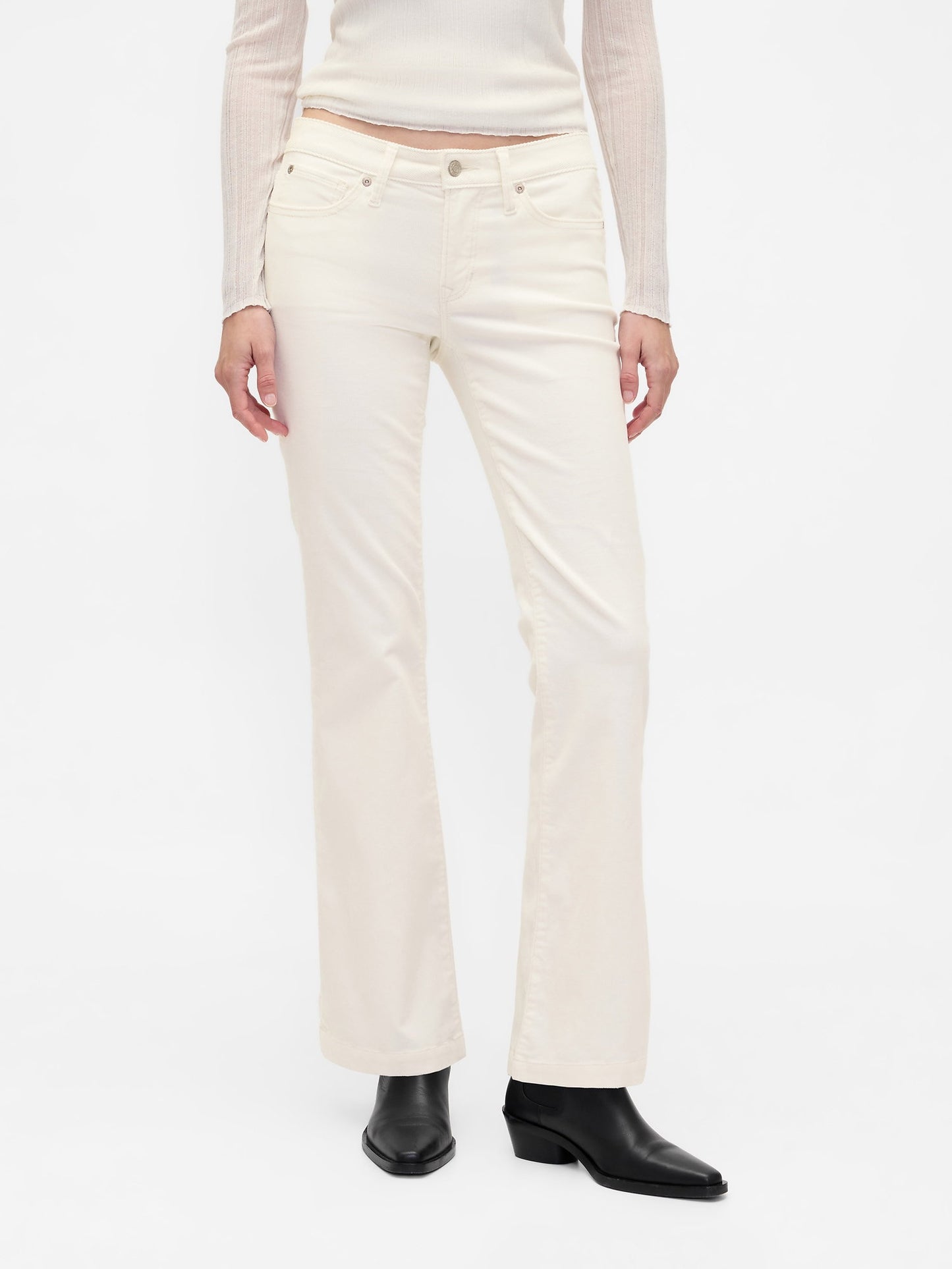 Kırık Beyaz Low Rise Corduroy Long & Lean Pantolon