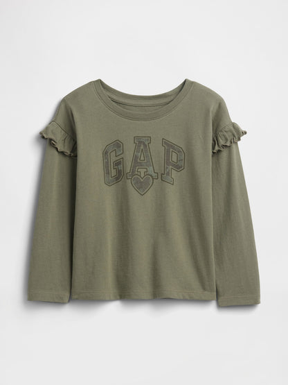 Yeşil Gap Logo Volanlı Bisiklet Yaka T-shirt