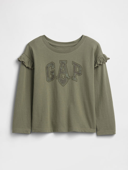 Yeşil Gap Logo Volanlı Bisiklet Yaka T-shirt