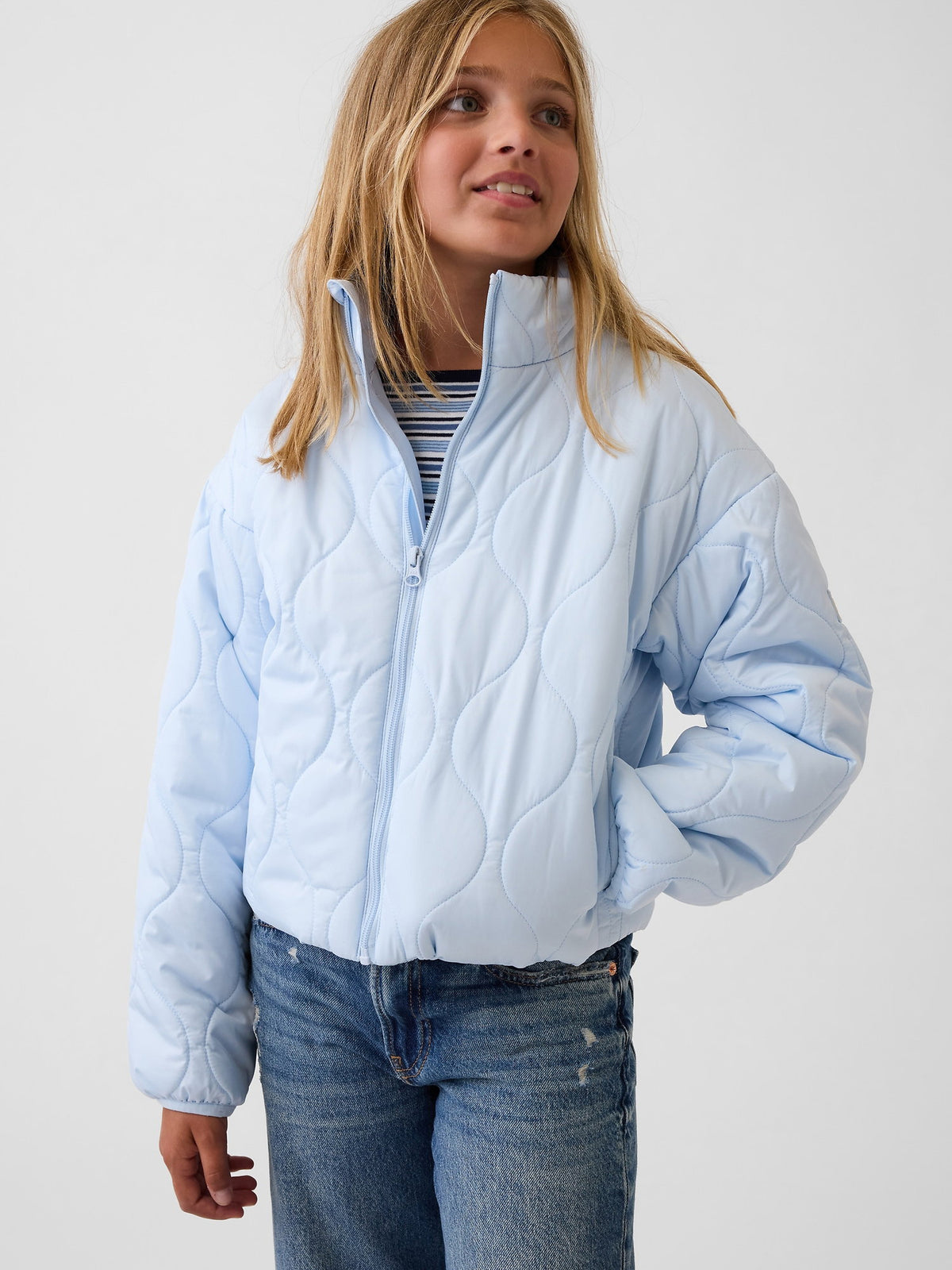 Açık Mavi Relaxed Puffer Şişme Ceket