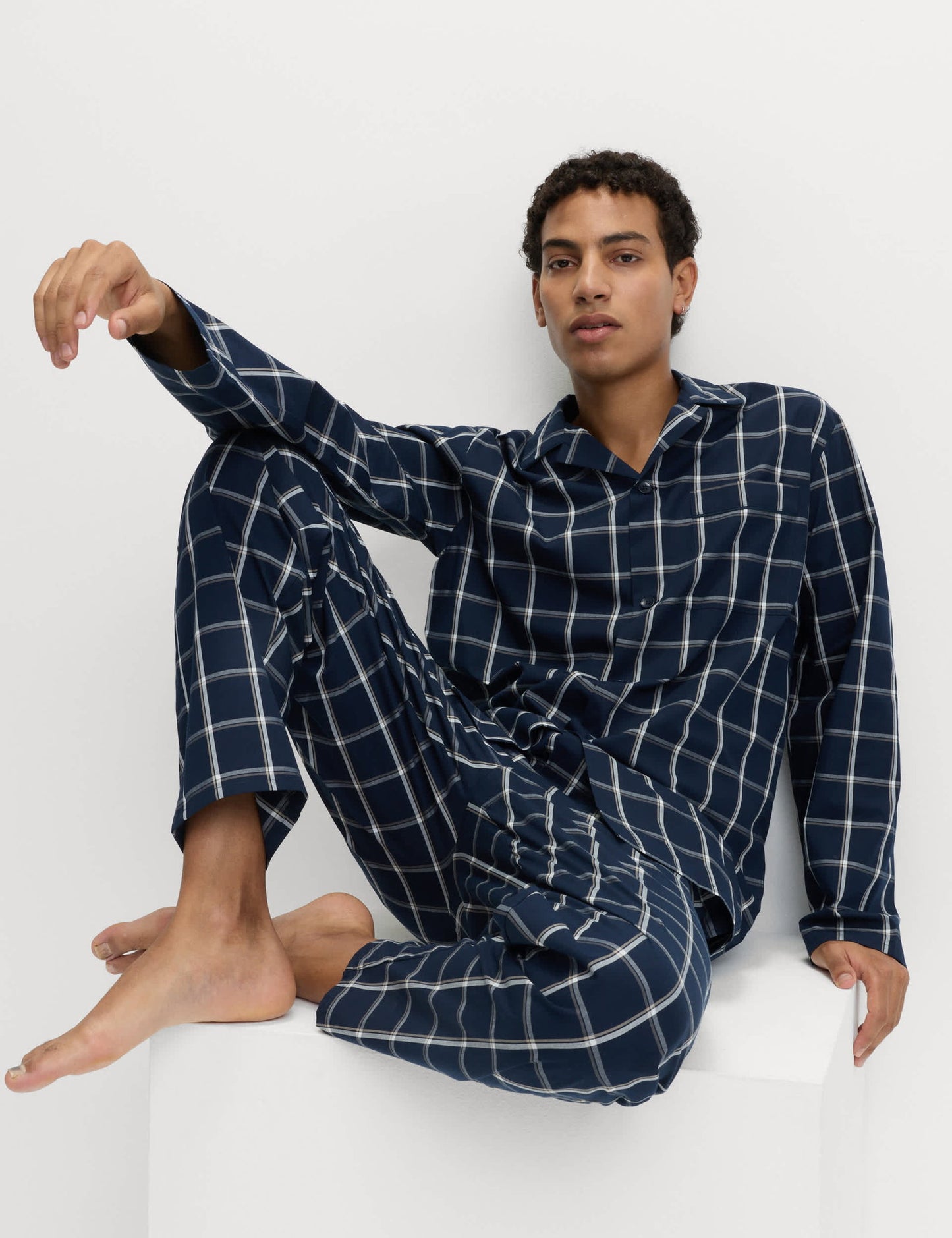 Saf Pamuklu Kareli Pijama Takımı