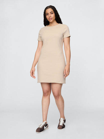 Bej Fitilli Mini T-shirt Elbise
