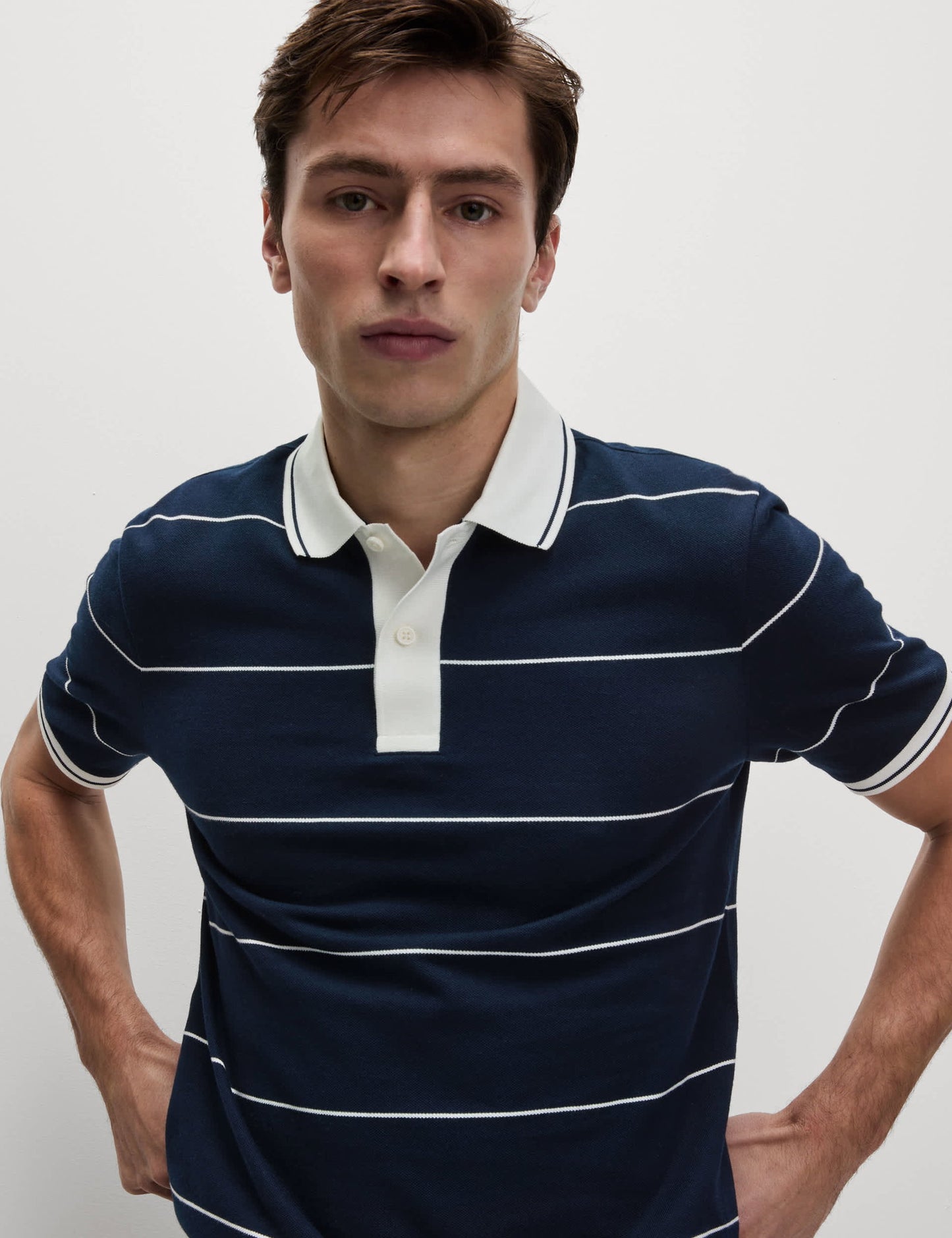 Saf Pamuklu Pique Çizgili Polo T-shirt