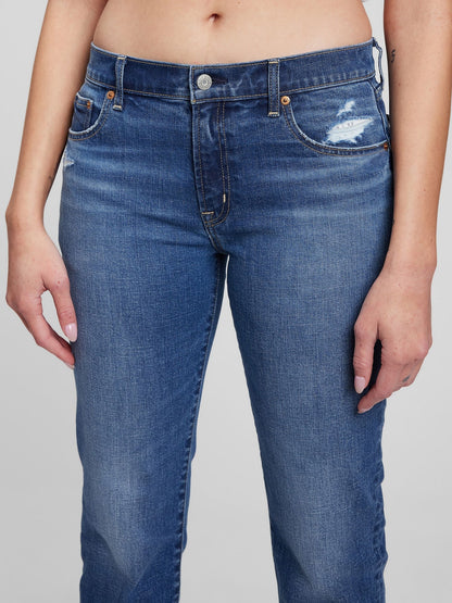 Koyu Mavi Mid Rise Washwell™ Girlfriend Jean Pantolon