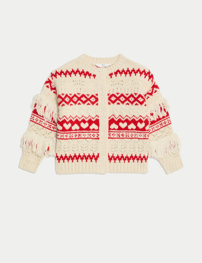 Fair Isle Püsküllü Yılbaşı Hırkası (1-8 Yaş)