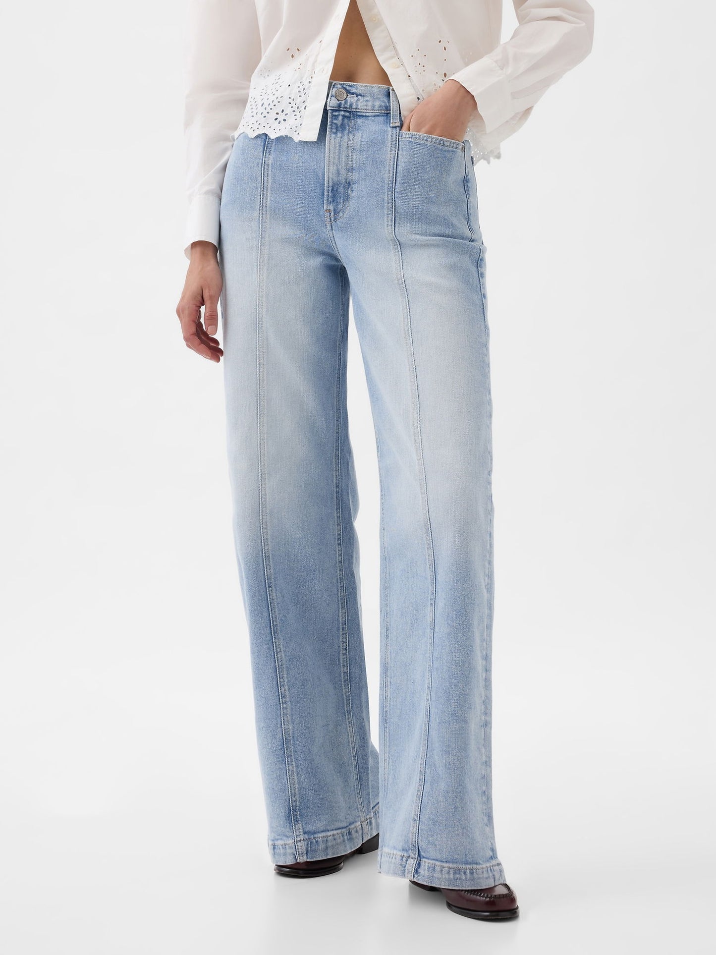 Açık Mavi High Rise Stride Wide-leg Jean Pantolon