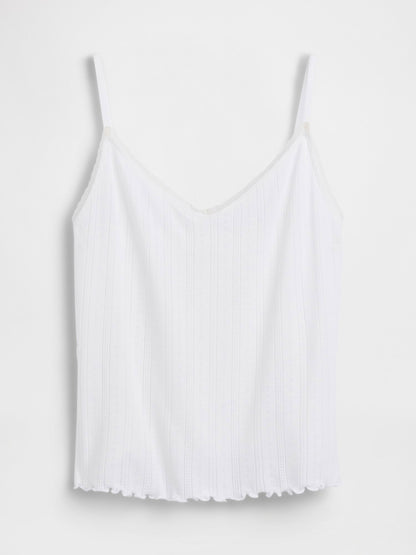 Kırık Beyaz Pointelle Lettuce-hem Crop Cami Pijama Üstü