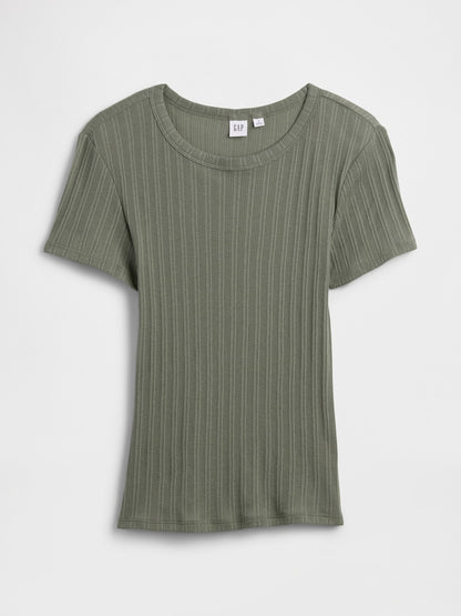 Haki Fitilli Pointelle Crewneck T-shirt