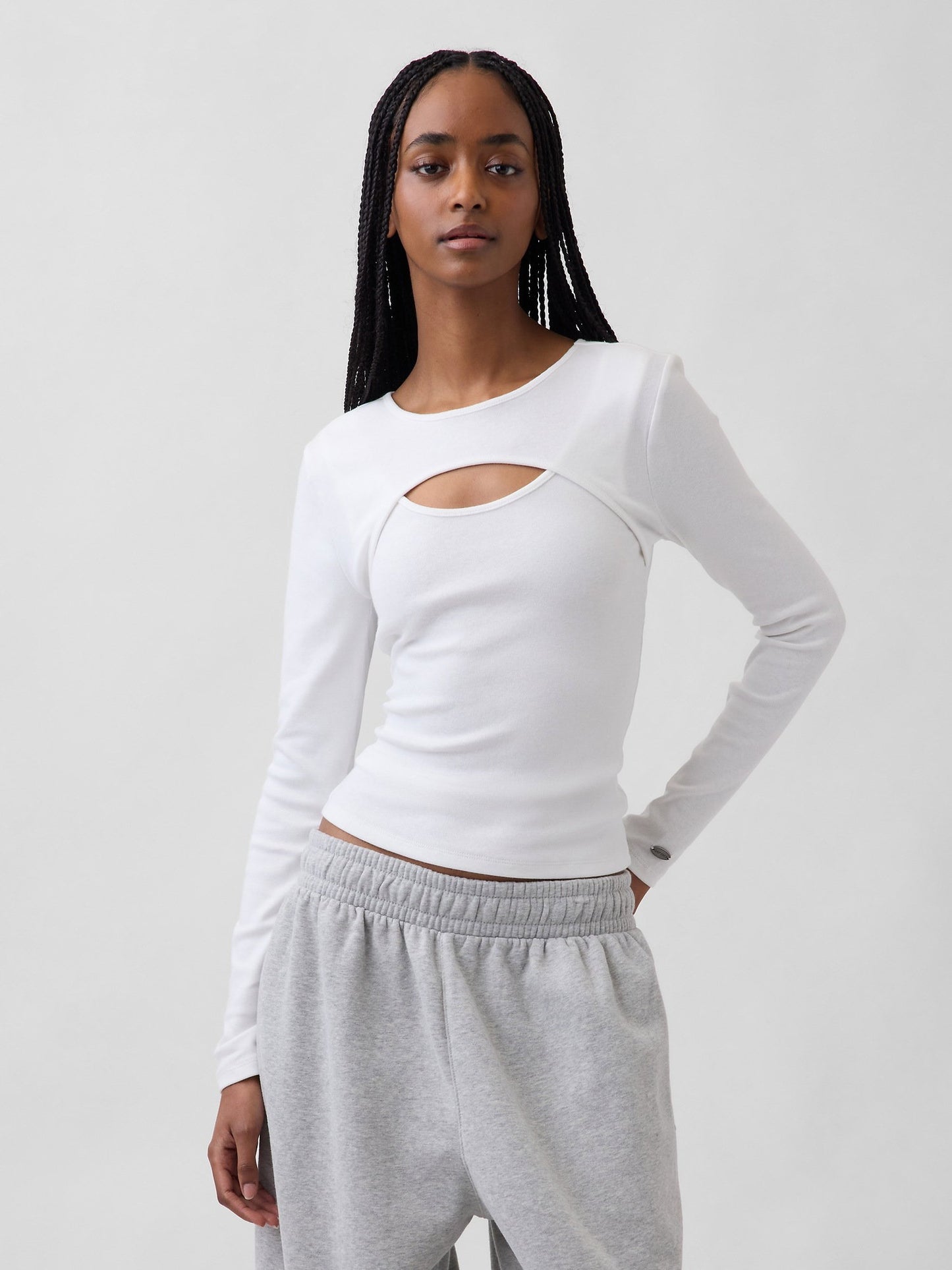 Beyaz Modern Cutout T-shirt
