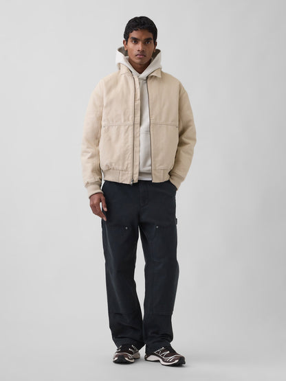 Krem Canvas Bomber Ceket