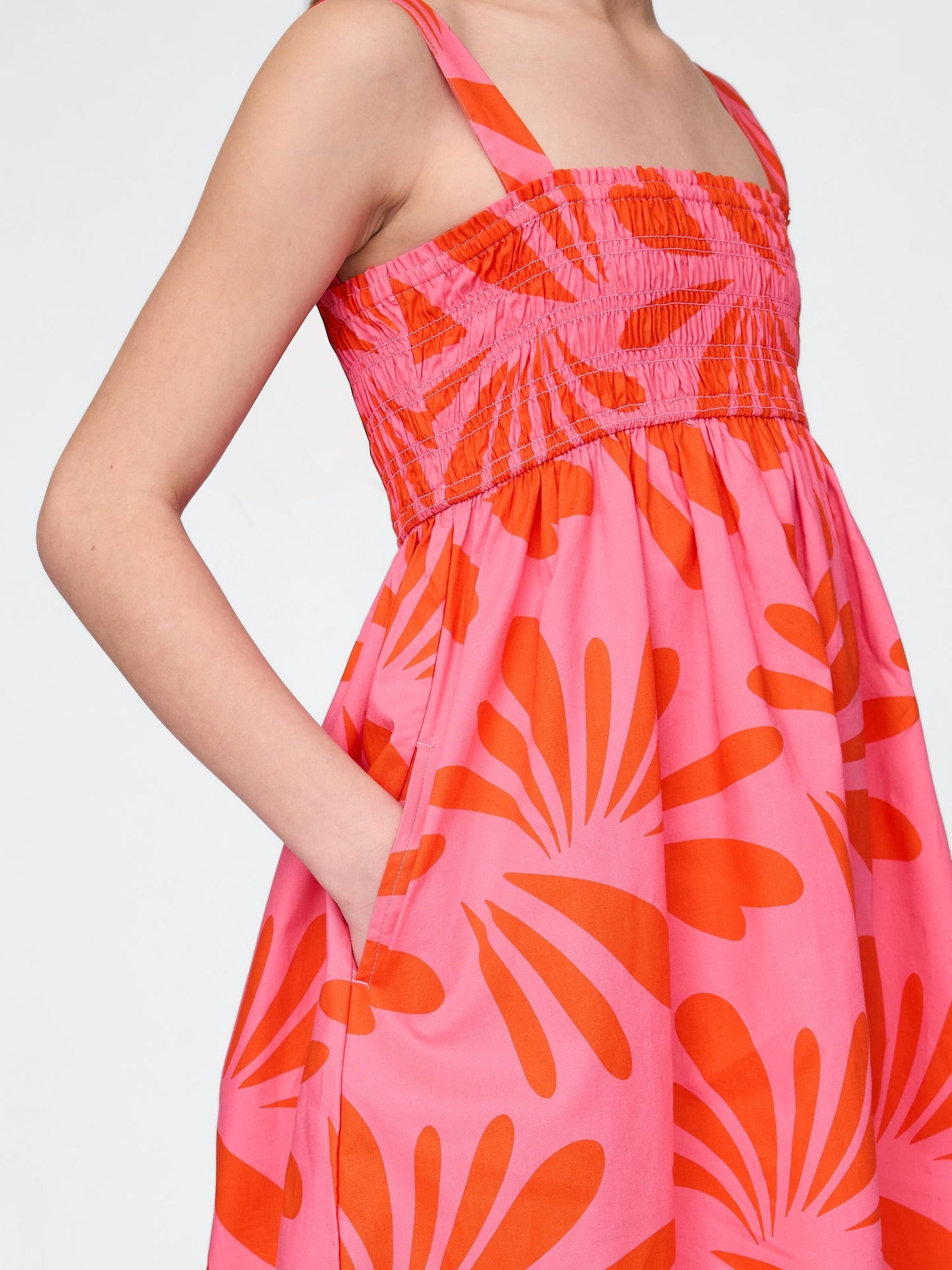 Pembe Smocked Poplin Elbise