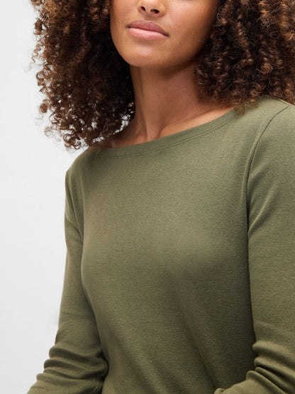 Yeşil Modern Boatneck Yakalı T-shirt