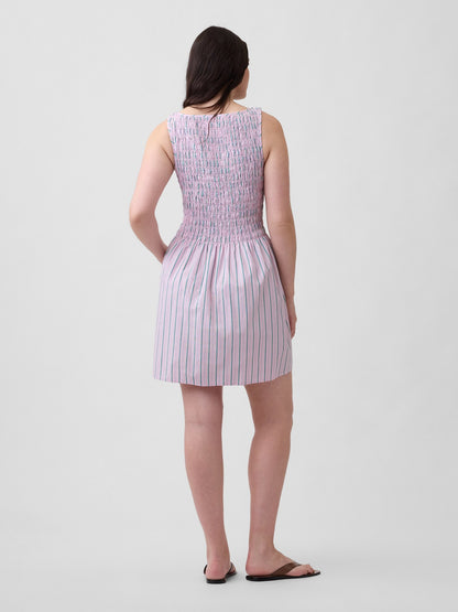 Pembe Smocked Boatneck Mini Elbise