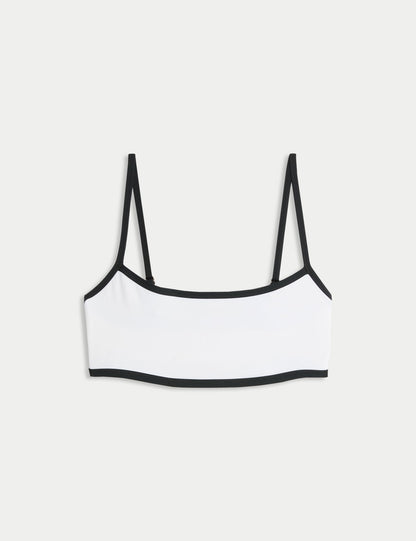 Kontrast Trim Yuvarlak Yaka Bikini Üstü