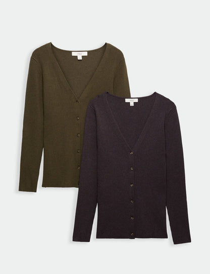 2'li Fitilli V Yaka Slim Fit Hırka