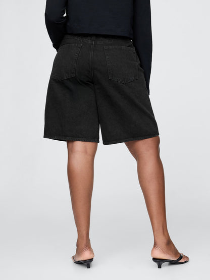 Siyah 11.5 Mid Rise Longline Denim Şort
