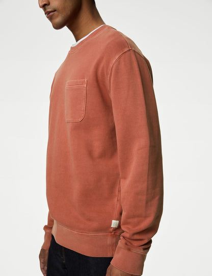 Saf Pamuklu Yuvarlak Yaka Sweatshirt
