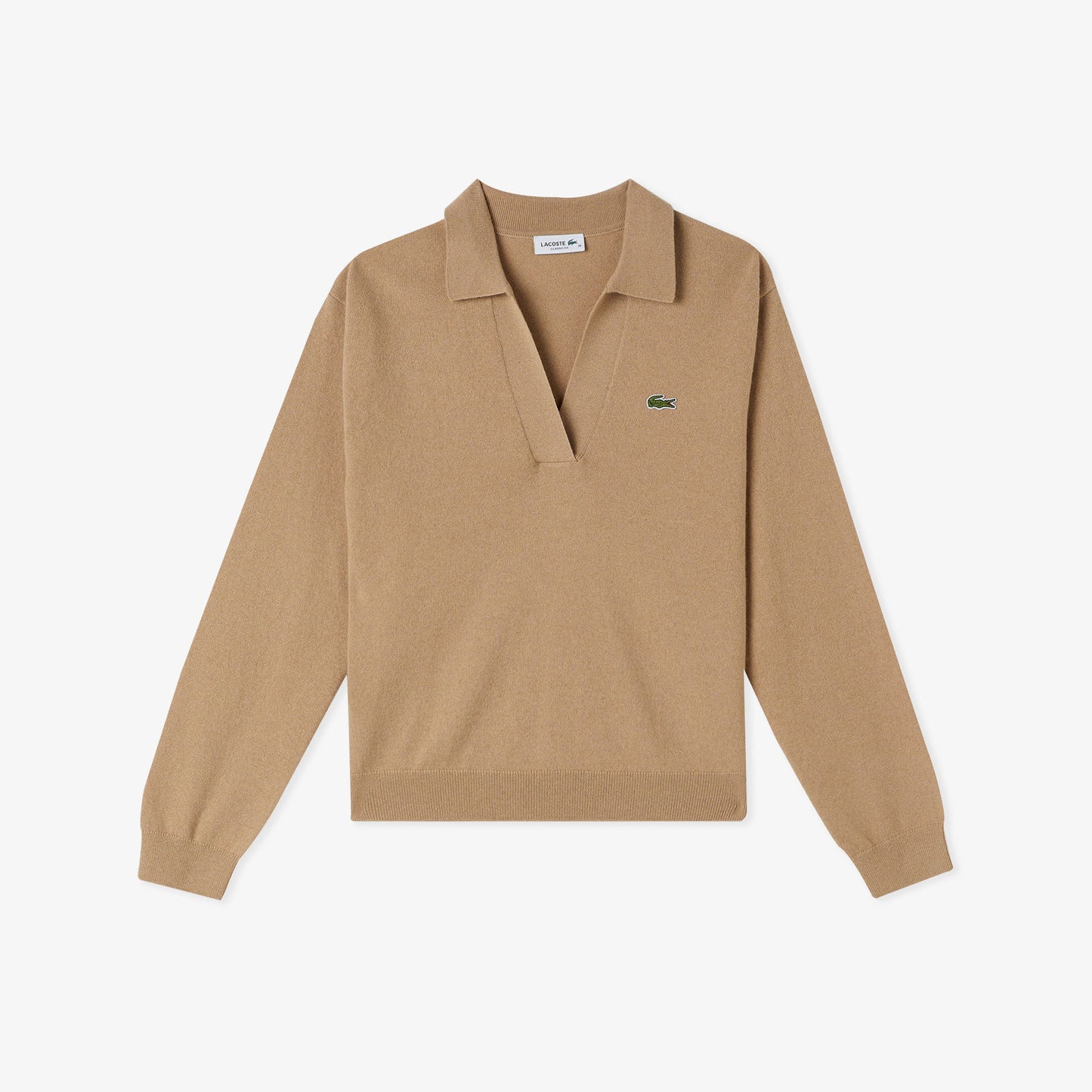 Lacoste Kadın Classic Fit Polo Yaka Bej Kazak