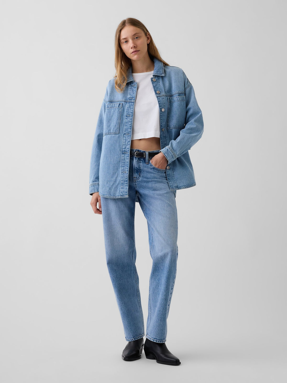 Açık Mavi Mid Rise Straight Taper Jean Pantolon