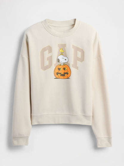 Krem Snoopy Grafikli Gap Logo Sweatshirt