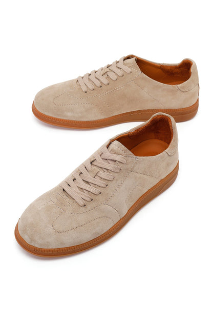 Erkek Bej Bağcıklı Süet Deri Sneaker