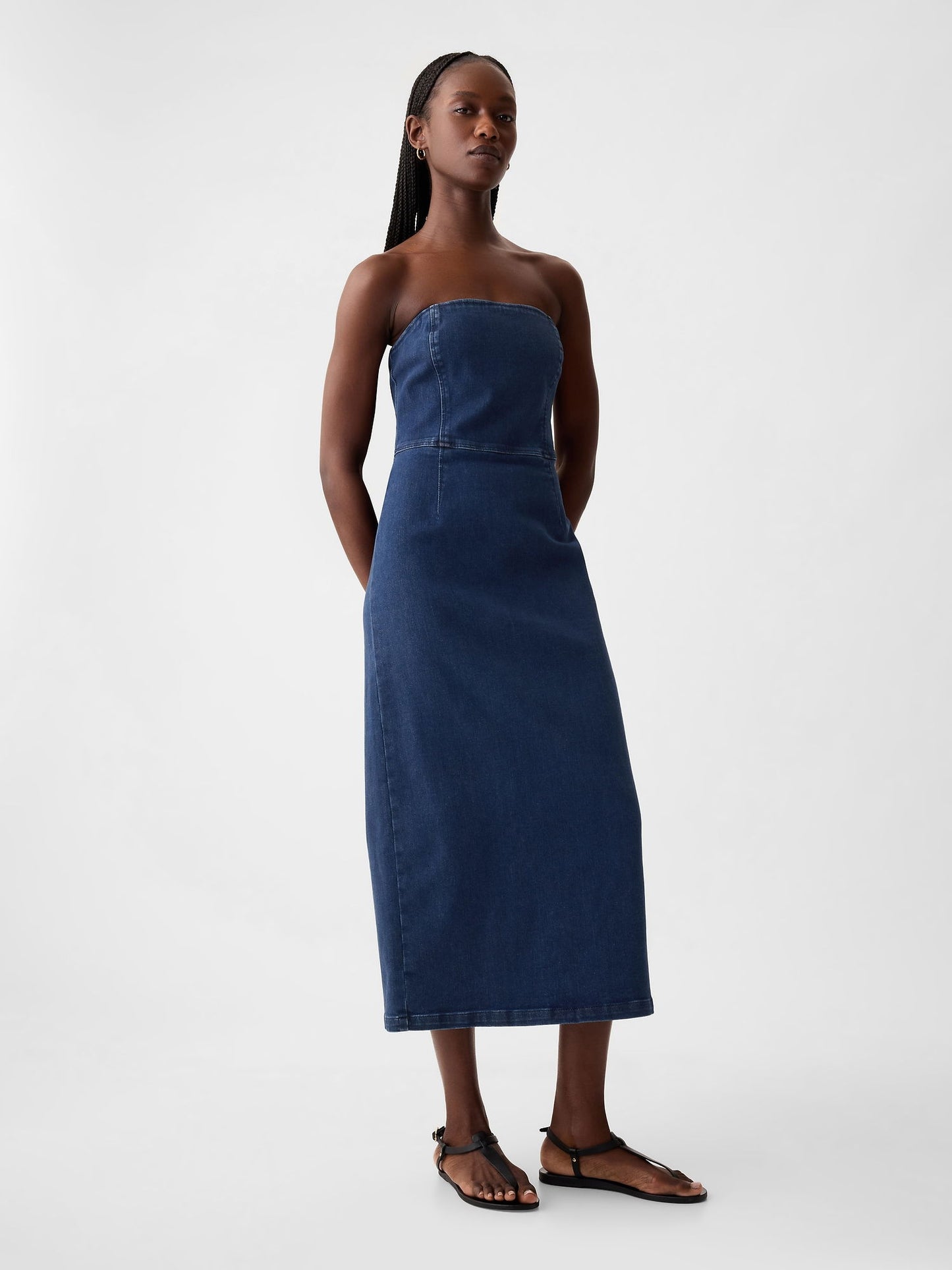 Mavi Straplez Denim Midi Elbise