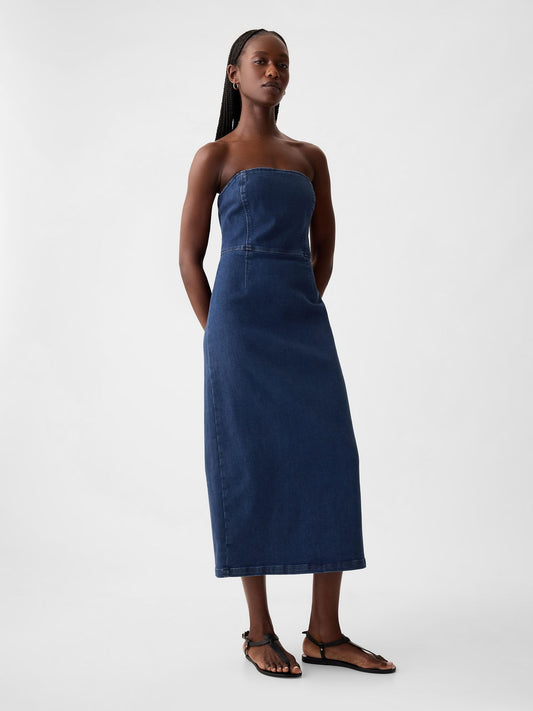 Mavi Straplez Denim Midi Elbise