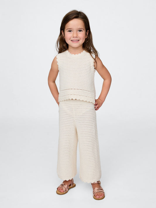 Kırık Beyaz Örgü Wide-leg Pantolon