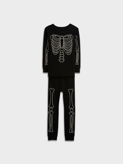 Siyah Glow-in-the-dark Grafik Baskılı Pijama Takımı