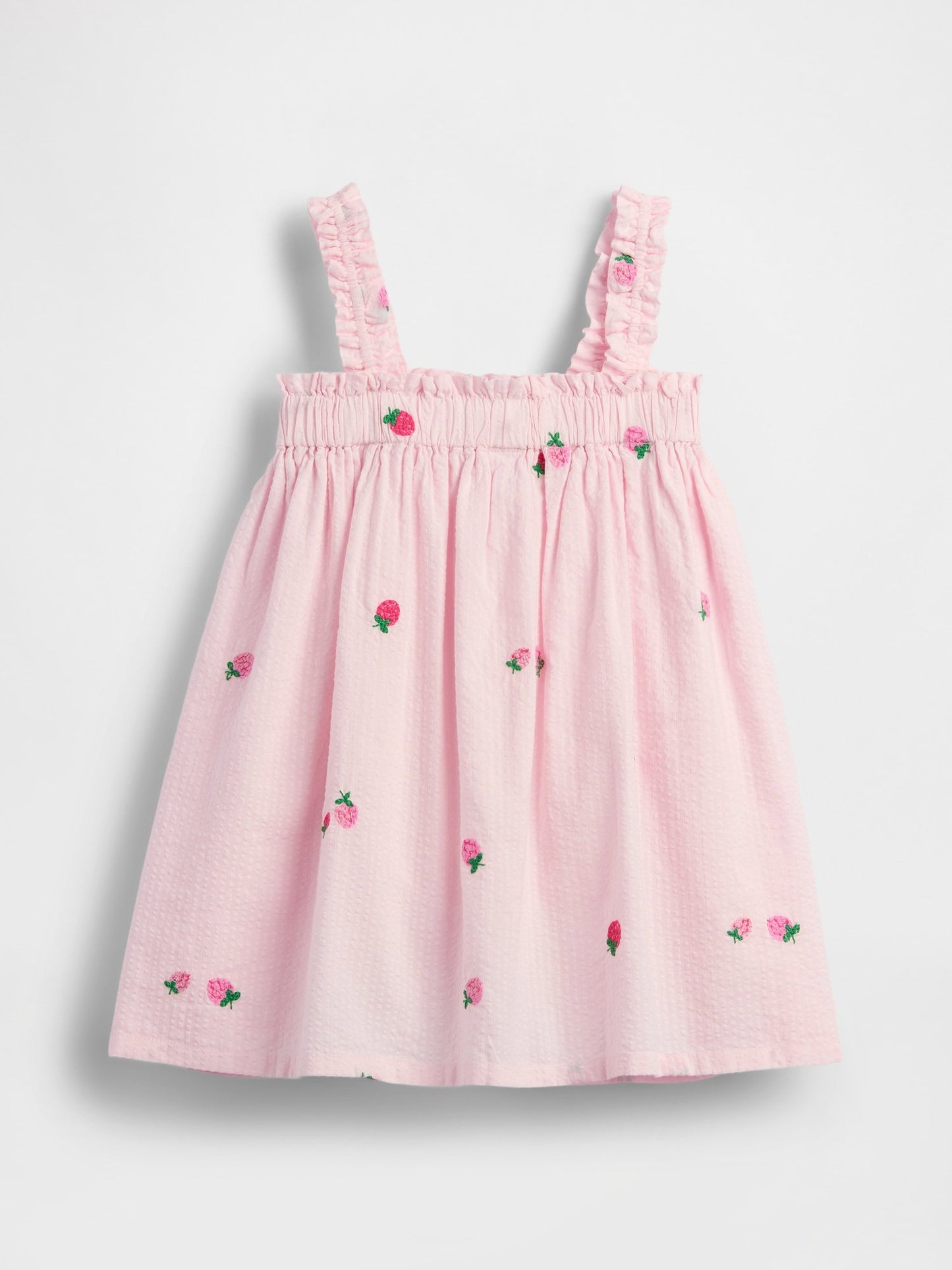Açık Pembe Seersucker Işlemeli Elbise