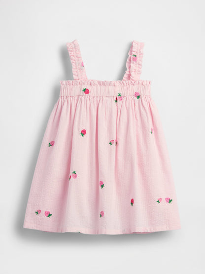 Açık Pembe Seersucker Işlemeli Elbise