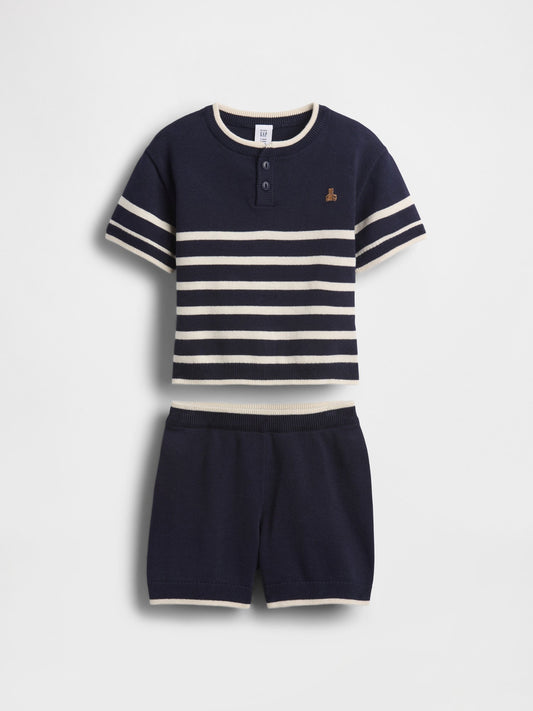 Lacivert Baby & Toddler Henley Çizgili Kazak Seti