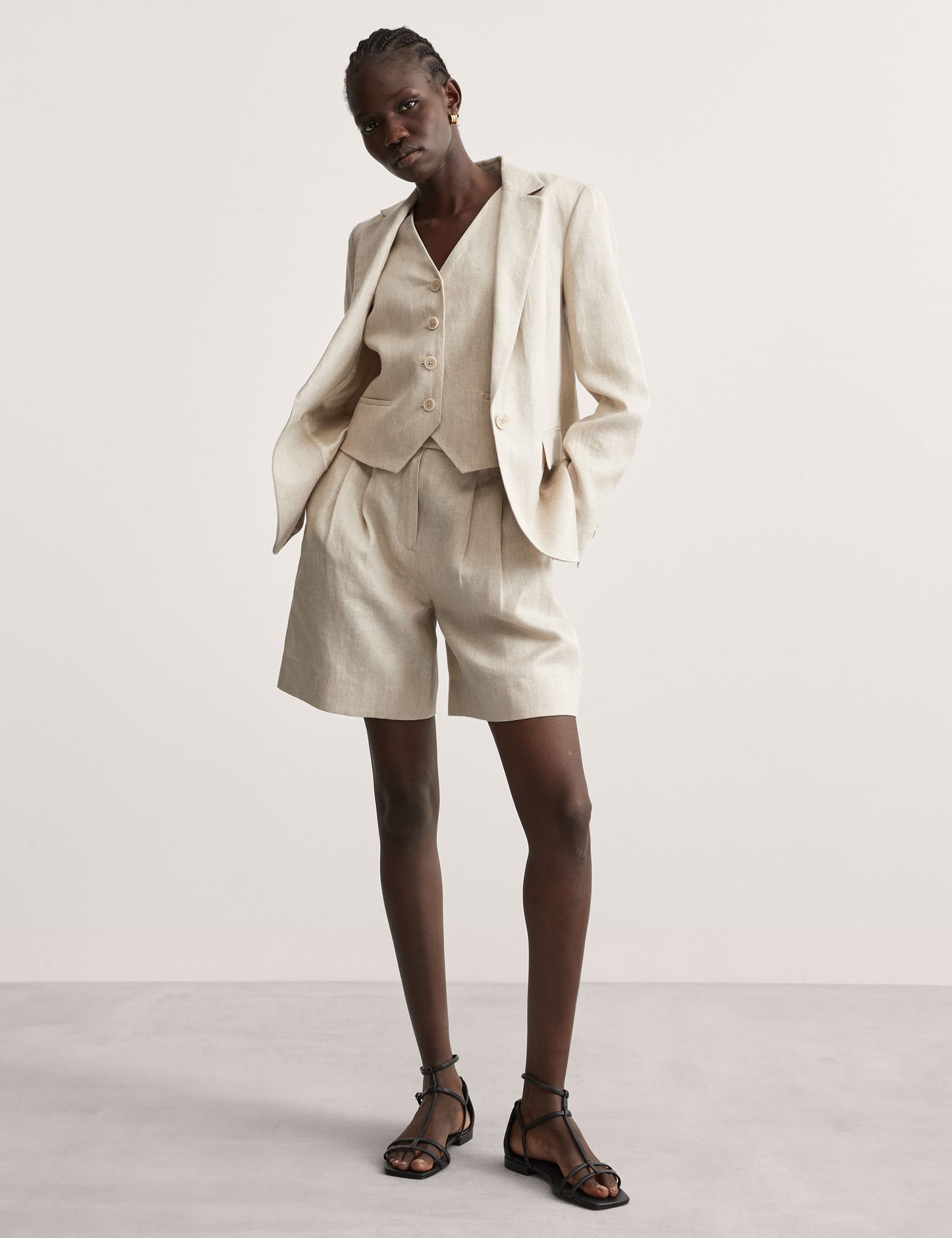 Relaxed Fit Keten Blazer Ceket