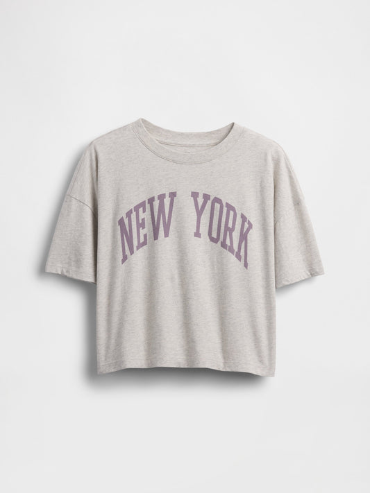 Açık Gri Oversized Grafik Baskılı T-shirt